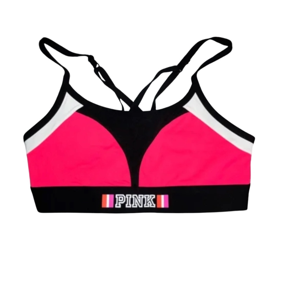 L | Coral/Blk/White Logo Sports Bra